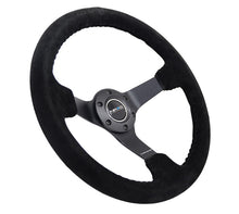 Load image into Gallery viewer, NRG Reinforced Sport Steering Wheel 350mm 3 Inch Deep 5mm Matte Black Spoke Black Suede Black Baseball Stitching - eliteracefab.com