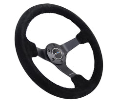 NRG Reinforced Sport Steering Wheel 350mm 3 Inch Deep 5mm Matte Black Spoke Black Suede Black Baseball Stitching - eliteracefab.com