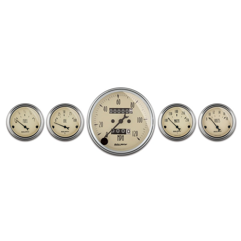 AutoMeter Gauge Kit 5 Pc. 3-1/8in. & 2-1/16in. Mech. Speedometer Antique Beige