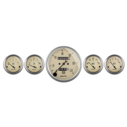 AutoMeter Gauge Kit 5 Pc. 3-1/8in. & 2-1/16in. Mech. Speedometer Antique Beige 1808