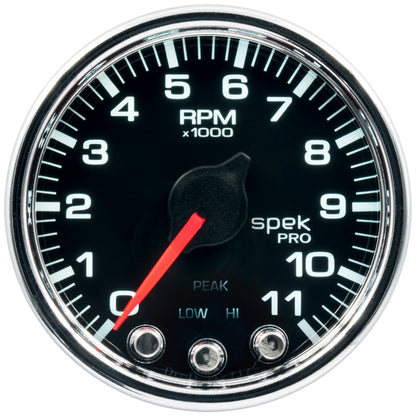 Autometer Spek-Pro Gauge Tach 2 1/16in 11K Rpm W/ Shift Light & Peak Mem Blk/Chrm P33631