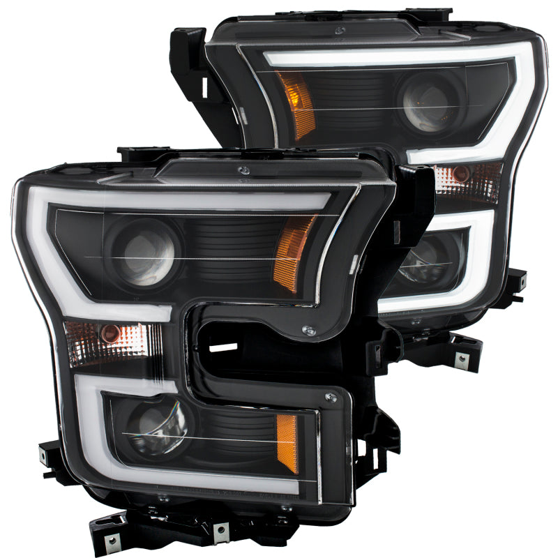 ANZO USA Ford F-150 Projector Headlights W/ Plank Style Design Black W/ Amber; 2015-2017 - eliteracefab.com