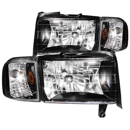 ANZO USA Dodge Ram W/O Sport Package Crystal Headlights Black; 1994-2001 - eliteracefab.com