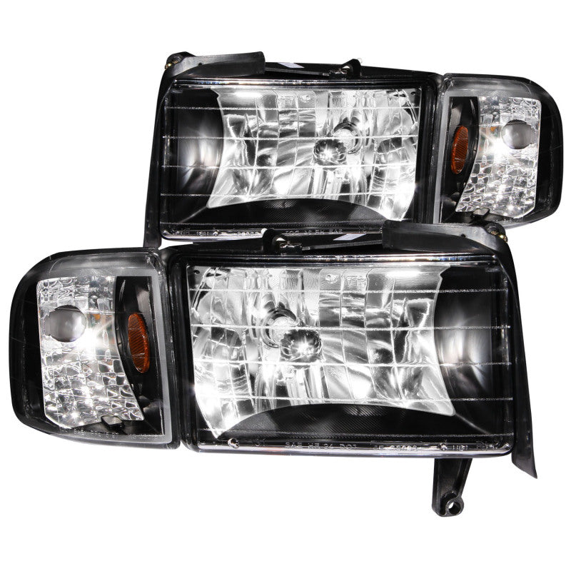 ANZO USA Dodge Ram W/O Sport Package Crystal Headlights Black; 1994-2001 - eliteracefab.com