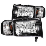 ANZO USA Dodge Ram W/O Sport Package Crystal Headlights Black; 1994-2001