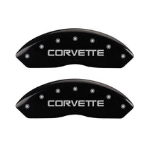 Load image into Gallery viewer, MGP 4 Caliper Covers Engraved F &amp; R C4/Corvette Black Finish Silver Char 1988 Chevrolet Corvette - eliteracefab.com