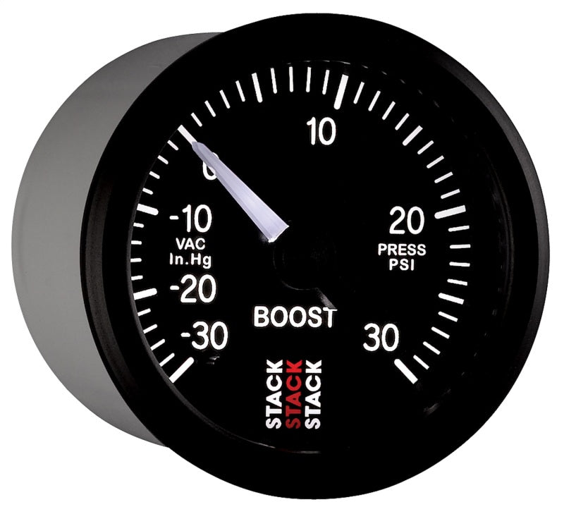 Autometer Stack 52mm -30INHG to +30 PSI (Incl T-Fitting) Pro Stepper Motor Boost Press Gauge - Black ST3312