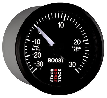 Autometer Stack 52mm -30INHG to +30 PSI (Incl T-Fitting) Pro Stepper Motor Boost Press Gauge - Black ST3312