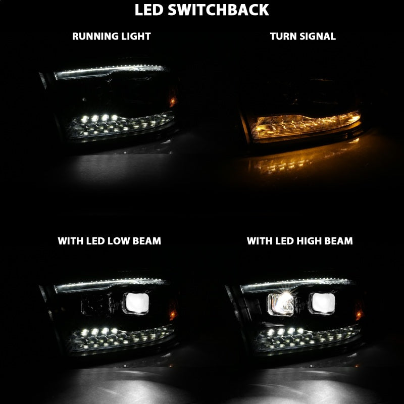 ANZO 2009-2018 Dodge Ram 1500 Led Projector Plank Style Switchback H.L Halo Black Amber (OE Style) - eliteracefab.com