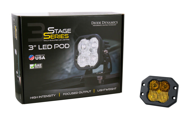 Diode Dynamics SS3 LED Pod Pro - Yellow SAE Fog Flush (Single)