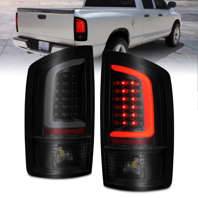 ANZO 2002-2006 Dodge Ram 1500 LED Tail Lights w/ Light Bar Black Housing Smoke Lens - eliteracefab.com