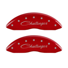 Load image into Gallery viewer, MGP 4 Caliper Covers Engraved Front &amp; Rear Cursive/Challenger Red finish silver ch MGP