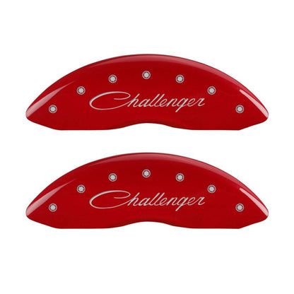 MGP 4 Caliper Covers Engraved Front & Rear Cursive/Challenger Red finish silver ch - eliteracefab.com