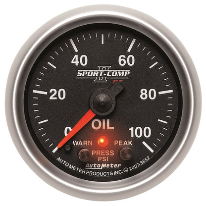 Autometer Sport-Comp II 52.4mm 0-100 PSI Oil Pressure Peak & Warn w/ Electronic Control Gauge 3652