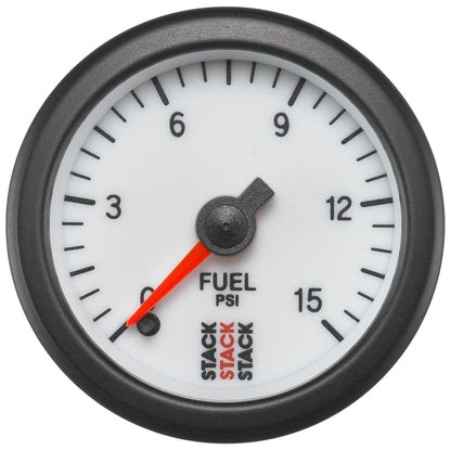 Autometer Stack 52mm 0-15 PSI 1/8in NPTF Male Pro Stepper Motor Fuel Pressure Gauge - White ST3354