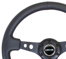 Load image into Gallery viewer, NRG Reinforced Sport Steering Wheel 350mm 3 Inch Deep Black Spoke Round holes Black Leather - eliteracefab.com