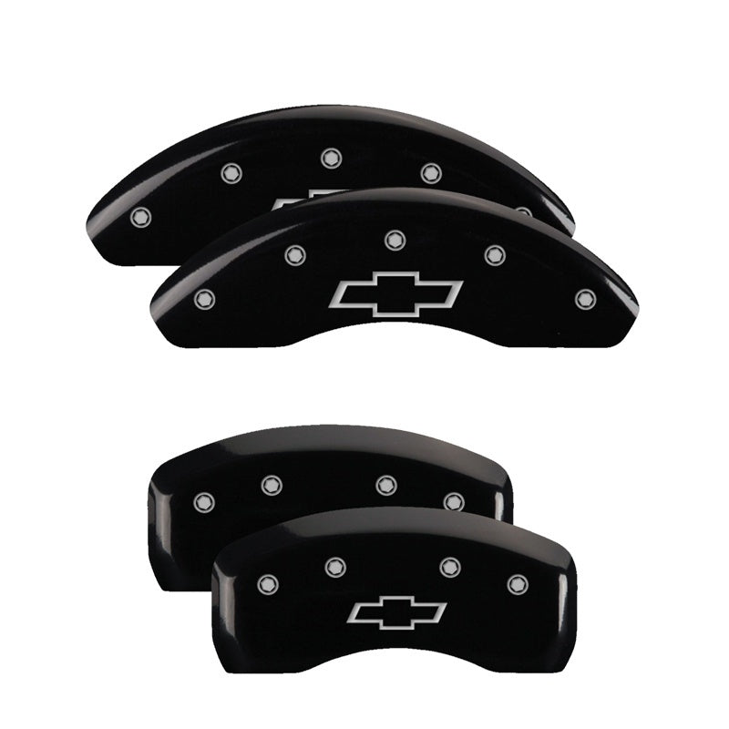 MGP 4 Caliper Covers Engraved Front & Rear Chevy Racing Black Finish Silver Char 2016 Chevrolet SS MGP