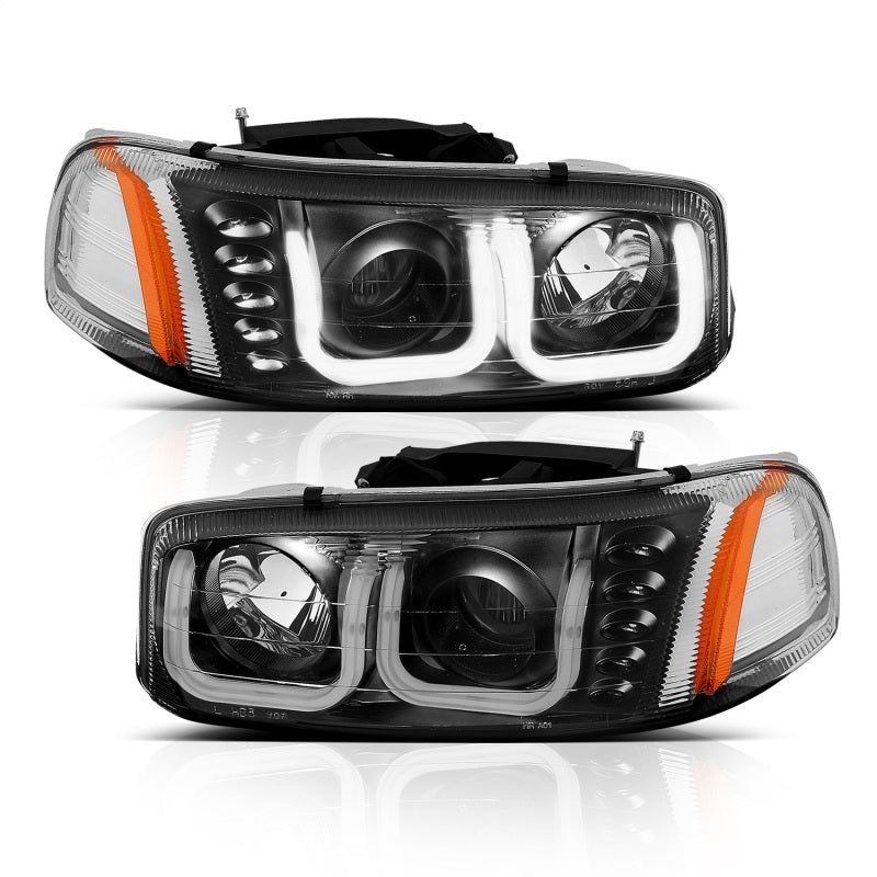 ANZO USA GMC Sierra Projector Headlights W/ U-Bar Black; 1999-2006 - eliteracefab.com