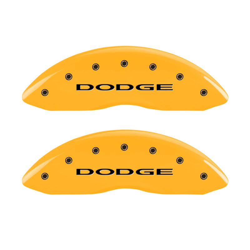 MGP 4 Caliper Covers Engraved Front & Rear With out stripes/Dodge Yellow finish black ch MGP