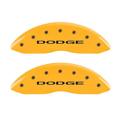 MGP 4 Caliper Covers Engraved Front & Rear With out stripes/Dodge Yellow finish black ch MGP