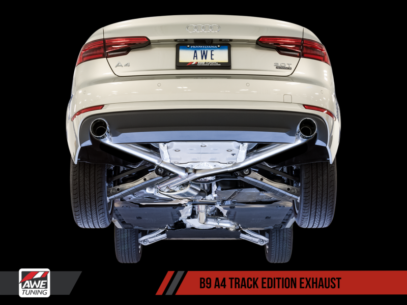 AWE Tuning Audi B9 A4 Track Edition Exhaust Dual Outlet - Diamond Black Tips (Includes DP) - eliteracefab.com