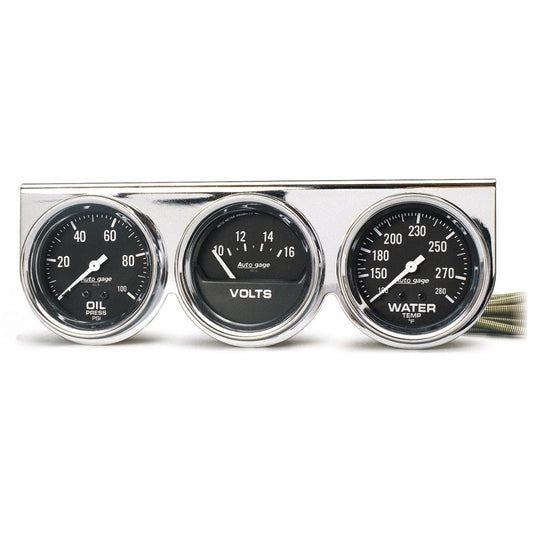 Autometer AutoGage Chrome Console 52.4mm Mech 0-100 PSI Oil Press/ 10-16 V / 130-280 Deg Water Temp 2399
