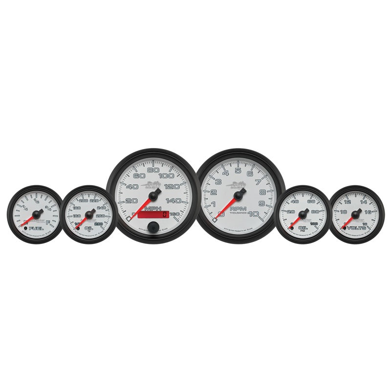 Autometer Pro-Cycle Gauge Kit 6 Pc. Kit 3 3/8in & 2 1/16in Bagger White 19501