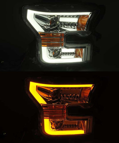 AlphaRex 880157 15-17 Ford F-150 PRO-Series Projector Headlights Plank Style Chrm w/Activ Light/Seq Signal