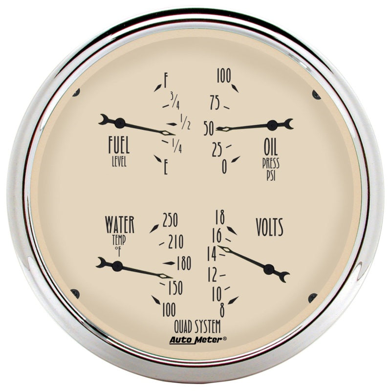 AutoMeter Gauge Quad 5in. 240 Ohm(e) to 33 Ohm(f) Elec Antique Beige 1810
