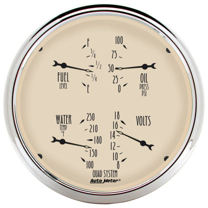 AutoMeter Gauge Quad 5in. 240 Ohm(e) to 33 Ohm(f) Elec Antique Beige 1810