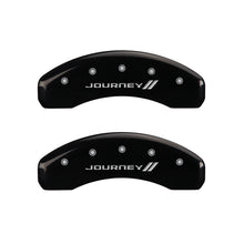 Load image into Gallery viewer, MGP 4 Caliper Covers Engraved Front &amp; Rear With stripes/Journey Black finish silver ch MGP