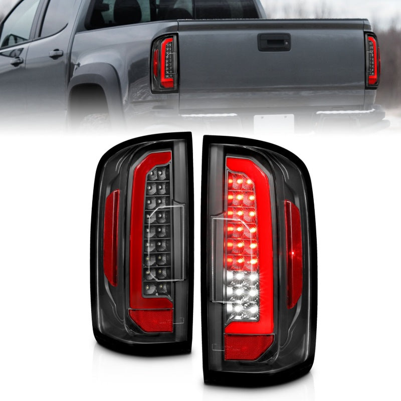 ANZO 15-21 Chevrolet Colorado Full LED Tail Lights w/ Red Lightbar Black Housing Clear Lens - eliteracefab.com