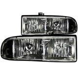 ANZO USA Chevrolet S-10 Crystal Headlights Black; 1998-2005