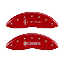 Load image into Gallery viewer, MGP 4 Caliper Covers Engraved Front Lincoln Engraved Rear Star logo Red finish silver ch