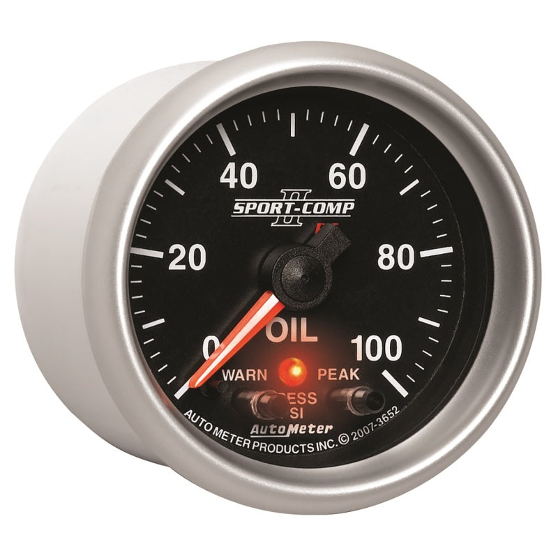 Autometer Sport-Comp II 52.4mm 0-100 PSI Oil Pressure Peak & Warn w/ Electronic Control Gauge