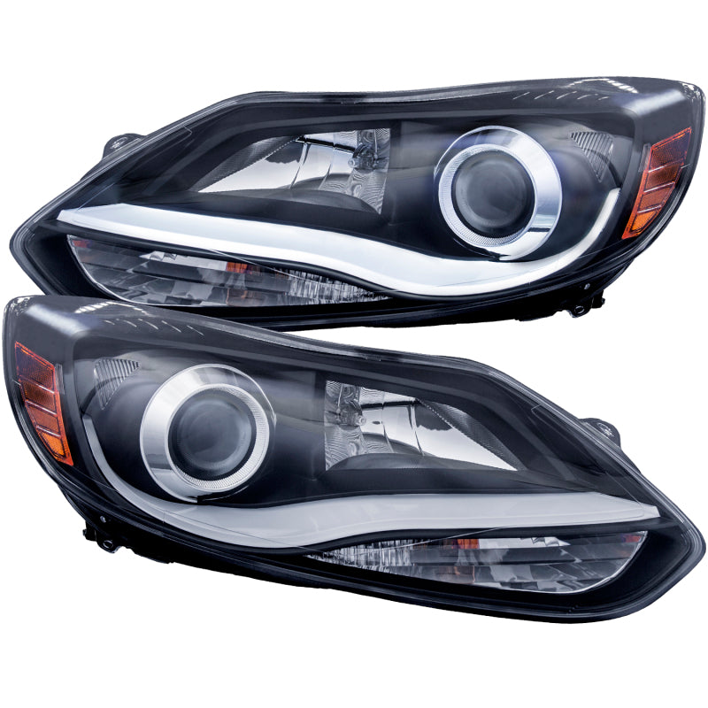 ANZO USA Ford Focus Projector Headlights W/ Plank Style Design Black; 2012-2014 - eliteracefab.com