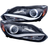 ANZO USA Ford Focus Projector Headlights W/ Plank Style Design Black; 2012-2014