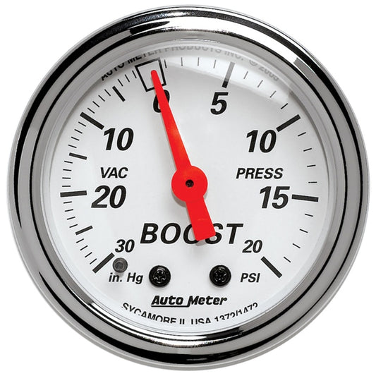 Autometer Arctic White 2-1/16in 30 in. Hg/20 PSI Full Sweep Mechanical Vacuum/Boost Pressure Gauge 1372