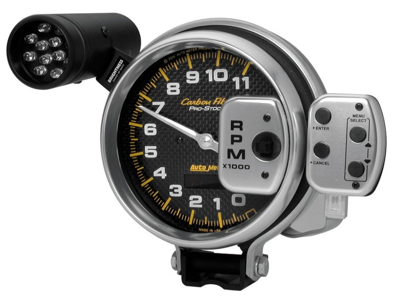 Autometer Carbon Fiber 5 inch 11000 RPM ProStock/Memory Tachometer 6836