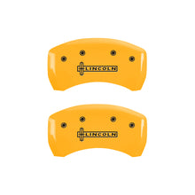 Load image into Gallery viewer, MGP 4 Caliper Covers Engraved Front &amp; Rear Lincoln Yellow finish black ch