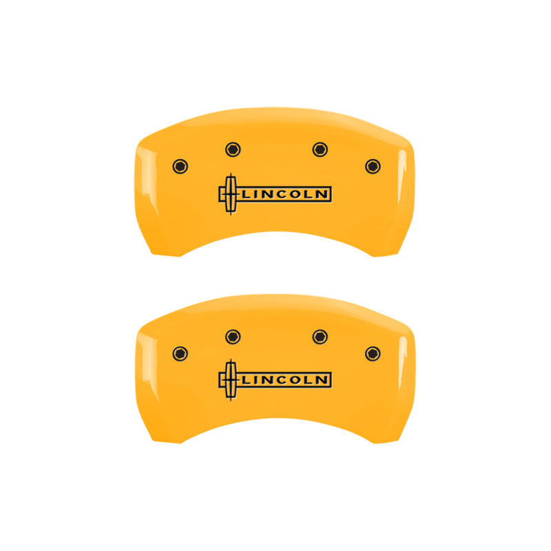 MGP 4 Caliper Covers Engraved Front & Rear Lincoln Yellow finish black ch MGP