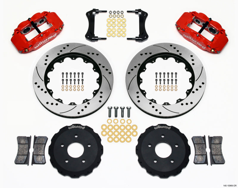 Wilwood Narrow Superlite 6R Front Hat Kit 14.00in Drill Red Backdraft Cobra (BMW E36 Based) Wilwood