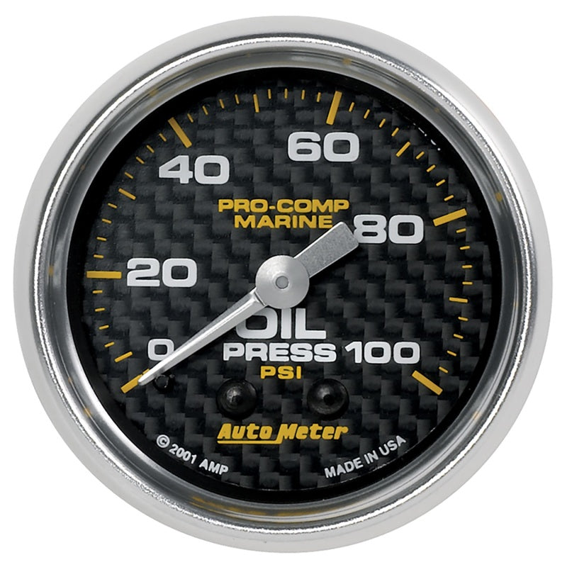 Autometer Marine Carbon Fiber Ultra-Lite 2-1/16in 100PSI Mechanical Oil Pressure Gauge 200790-40