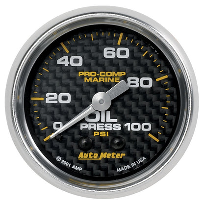 Autometer Marine Carbon Fiber Ultra-Lite 2-1/16in 100PSI Mechanical Oil Pressure Gauge 200790-40