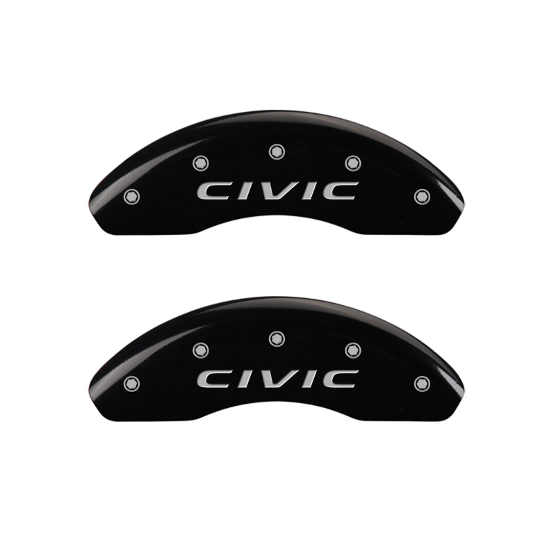 MGP 4 Caliper Covers Engraved Front 2016/CIVIC Engraved Rear 2016/CIVIC Black finish silver ch MGP