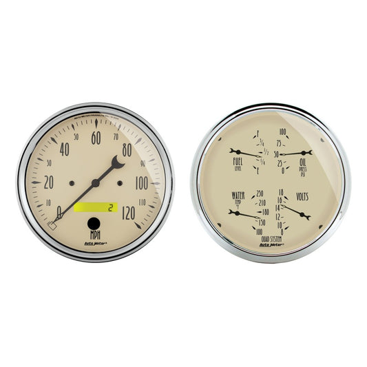Autometer 5 inch Antique Beige 2 Piece Gauge Kit - Quad & Speedometer 1803