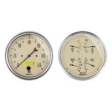 Load image into Gallery viewer, Autometer 5 inch Antique Beige 2 Piece Gauge Kit - Quad &amp; Speedometer