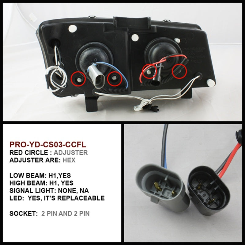 Spyder Chevy Silverado 1500 03-06 Projector HeadlightsCCFLHalo LED Blk High H1 PRO-YD-CS03-CCFL-BK - eliteracefab.com