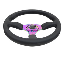 Load image into Gallery viewer, NRG Reinforced Steering Wheel (350mm / 2.5in. Deep) Leather Race Comfort Grip w/4mm Neochrome Spokes - eliteracefab.com