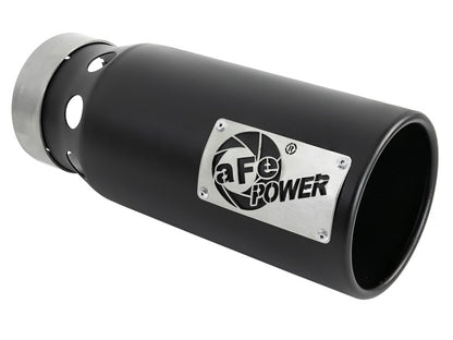 aFe SATURN 4S 4in SS Intercooled Exhaust Tip - Black 4in In x 5in Out x 12in L Bolt-On - eliteracefab.com
